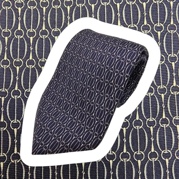Saks Fifth Avenue Foulard Pattern Tie Navy Blue Mens Silk USA 57" - Picture 1 of 6